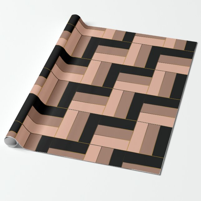 Papier Cadeau Rectangles géométriques marron moka noir (Déroulé)