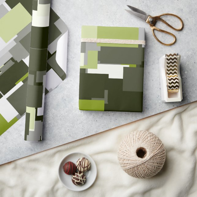 Papier Cadeau Rectangles gris vert camouflage urbain (Artisanat)