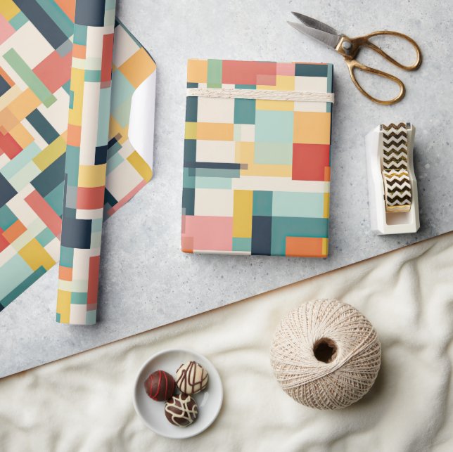 Papier Cadeau Rectangles rétro Abstrait milieu du siècle moderne (Artisanat)