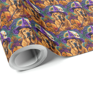 Papier Cadeau Récupérateur doré effrayant Halloween Sorcière Cit