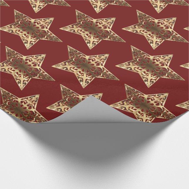 Papier Cadeau Red and Gold Stars Motif Bourgogne Noël chic (Coin)