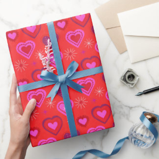 Papier Cadeau Red and Pink Hearts Romantic Valentine's
