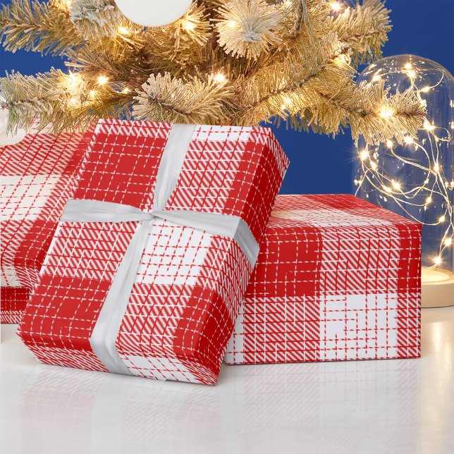 Papier Cadeau Red and White Bold Checkered Plaid Design  (Créateur téléchargé)