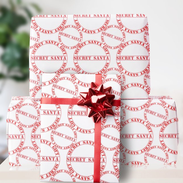 Papier Cadeau Red and White Secret Père Noël Gift Typography Fes (Perfect wrapping paper for your annual Secret Santa Gift Exchange)