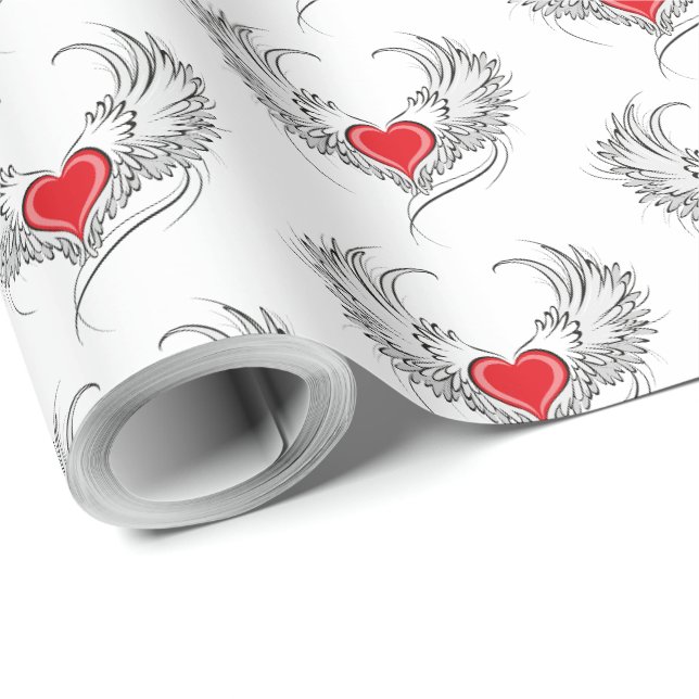 Papier Cadeau Red Angel Coeur avec ailes (Coin rond)