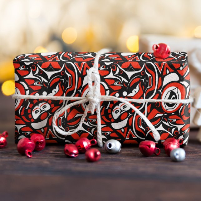 Papier Cadeau Red Black White Abstract Haida Face Native Art (Créateur téléchargé)