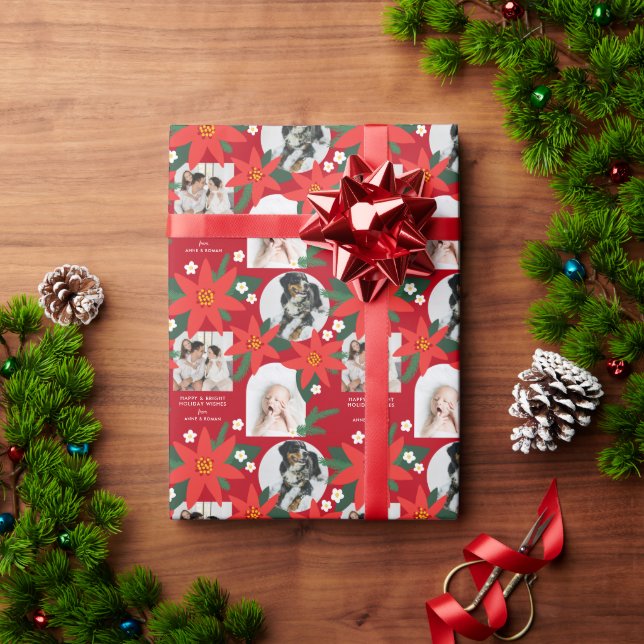 Papier Cadeau Red Bold Poinsettia Trois photos Noël (Cadeau de vacances)