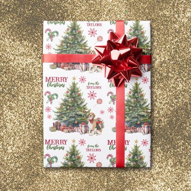 Papier Cadeau Red Bow Beagle Dog Holiday Tree (Créateur téléchargé)