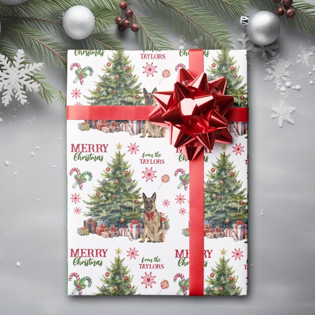 Papier Cadeau Red Bow German Shepherd'arbre de Noël (Créateur téléchargé)