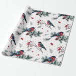 Papier Cadeau Red Bull-finch & Christmas Foliage Motif<br><div class="desc">aquarelles cool illustration taureau-finch rouge et feuillage de Noël sans couture motif sur arrière - plan blanc.</div>