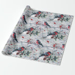 Papier Cadeau Red Bullfinch & Christmas Foliing Motif<br><div class="desc">Aquarelles modernes illustration bullfinch rouge avec feuillage de Noël sans couture motif sur un arrière - plan en bois rustique.</div>