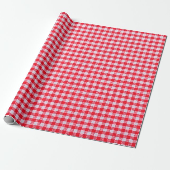 Papier Cadeau Red checkered fabric closeup , tablecloth texture (Déroulé)