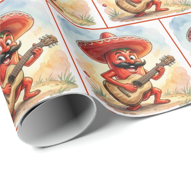 Papier Cadeau Red Chili Pepper Guitarist (Coin rond)