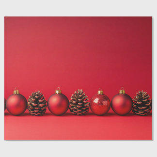Papier Cadeau Red Christmas Balls and Pinecones 