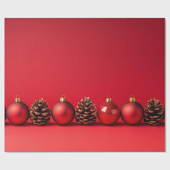 Papier Cadeau Red Christmas Balls and Pinecones  (Plat)