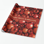 Papier Cadeau Red Christmas Baubles Motif Ajouter un texte<br><div class="desc">Décoration de Noël Baubles rouges Photographie Élégant Papier cadeau de Noël avec faux ruban et texte personnalisé "We Wish You A Joyeux Noël! With Love,  The Williams Family",  vous pouvez modifier ou supprimer le texte</div>