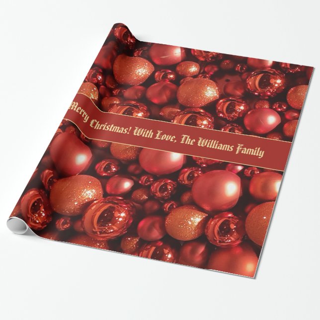 Papier Cadeau Red Christmas Baubles Motif Ajouter un texte (Déroulé)