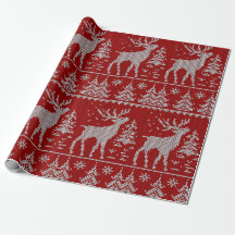 Red Christmas Reindeer Sweater wrapping Paper