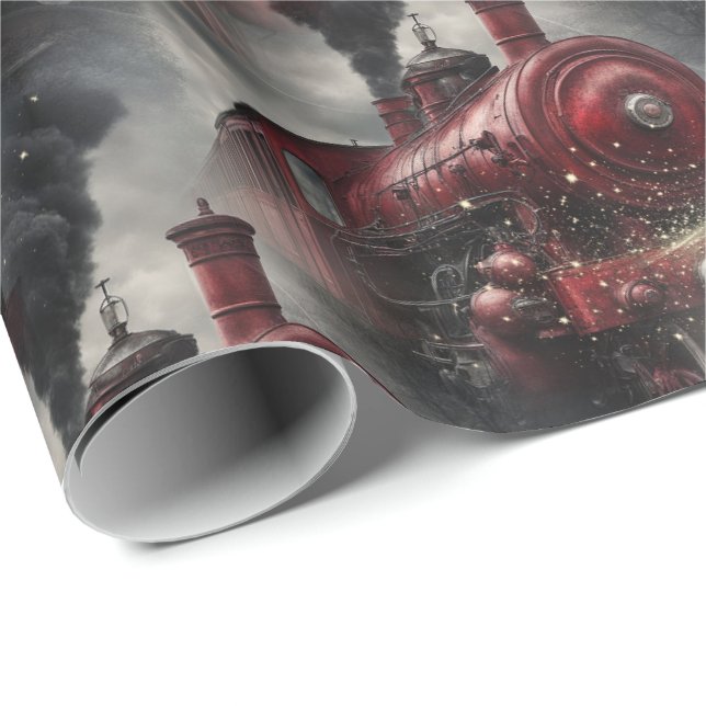 Papier Cadeau Red Christmas Steam Train  (Coin rond)