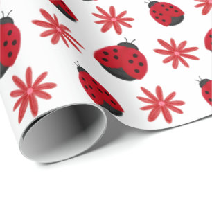Papier Cadeau Red Daisy Ladybug Motif Wrapping