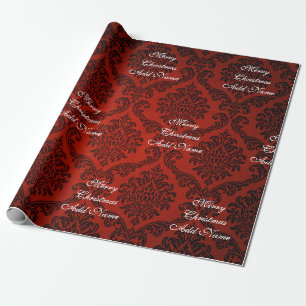 Papier Cadeau Red Damask Joyeux Noël avec nom Noël