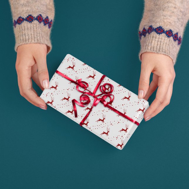 Papier Cadeau Red Deer Christmas Snow Simple Motif (Créateur téléchargé)