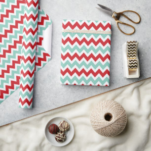Papier Cadeau Red et Aqua Christmas Zigzag Chevron Stripes