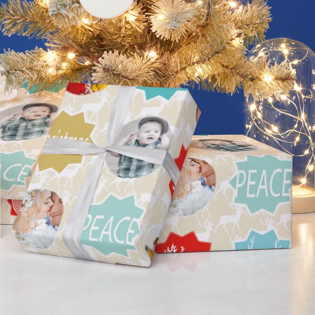 Papier Cadeau Red Family Photo Reinder Noël Joyeux Joyeux Feu (Vacances)