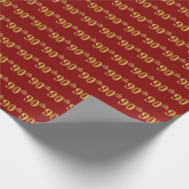 Papier Cadeau Red, Faux Gold 90th (Ninetieth) (Coin)