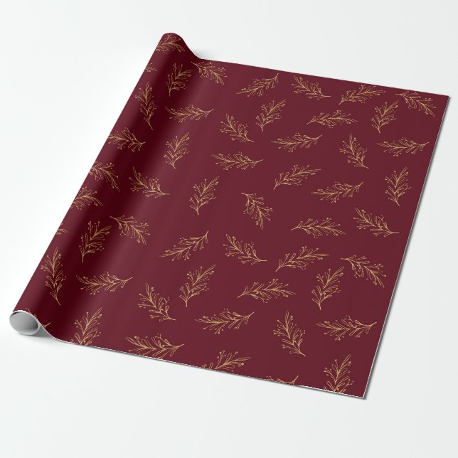 Papier Cadeau Red Gold Holiday Motif Élégant Noël classique (Déroulé)
