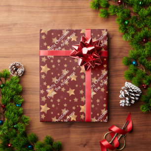 Papier Cadeau Red Gold Star Motif Classic Vintage Noël