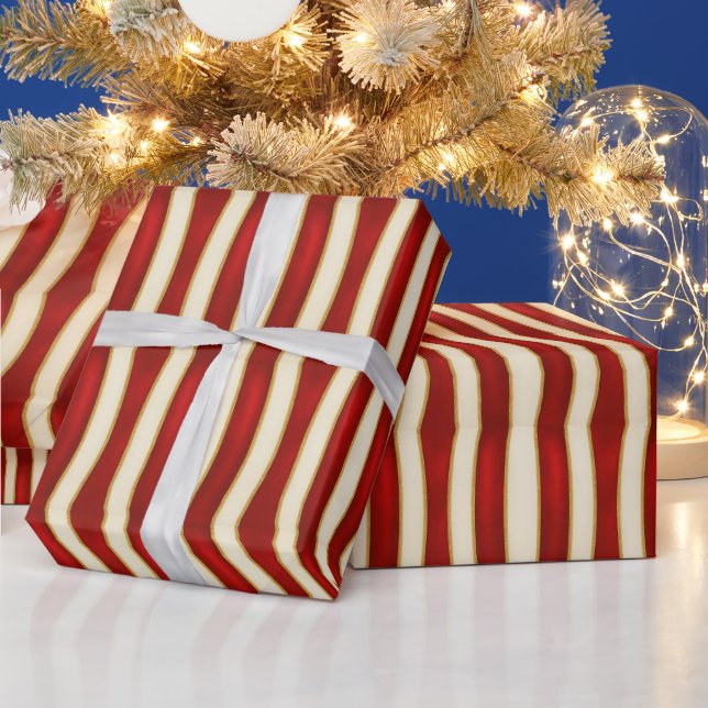 Papier Cadeau Red Gold Stripe Pattern – Modern Christmas (Vacances)