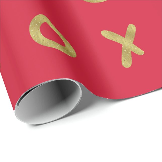 Papier Cadeau Red & Gold X O XO XO's Trendy Cute (Coin rond)