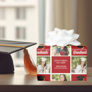 Papier Cadeau Red Graduation Photo Personnalisée 2025 Graduate