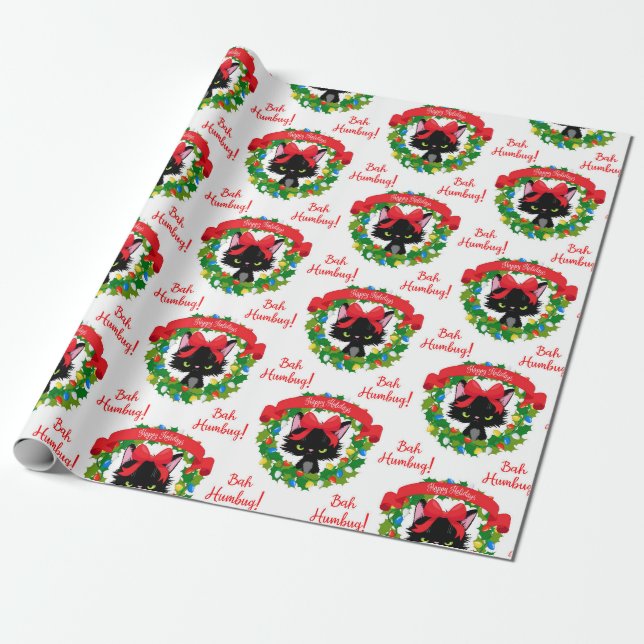 Papier Cadeau Red Green Baby Humbug Chats en colère Noël (Déroulé)