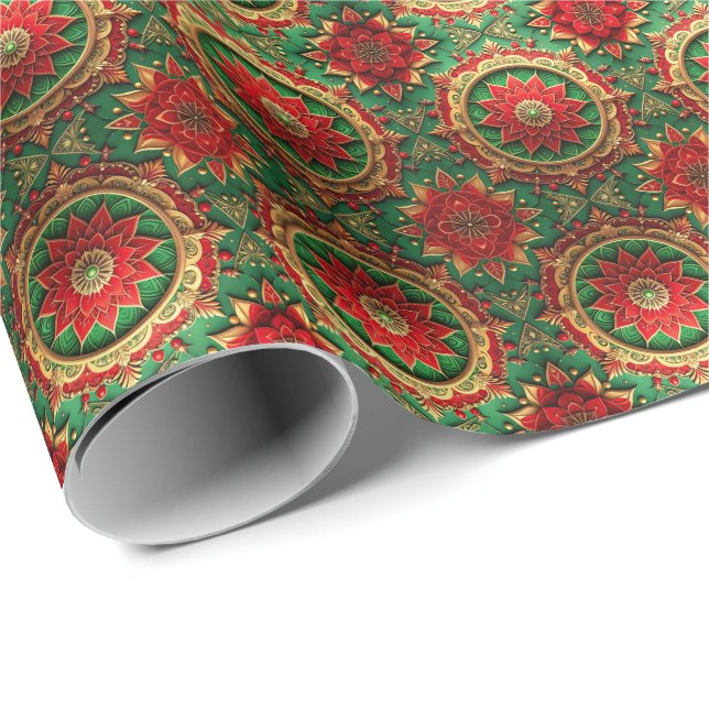 Papier Cadeau Red Green Decorative Holiday Wrapping Paper (Coin rond)