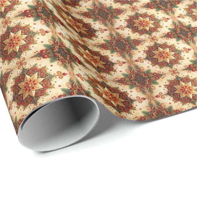 Papier Cadeau Red Green Decorative Holiday Wrapping Paper (Coin rond)