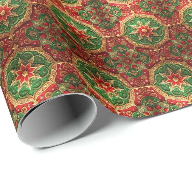 Papier Cadeau Red Green Decorative Holiday Wrapping Paper (Coin rond)