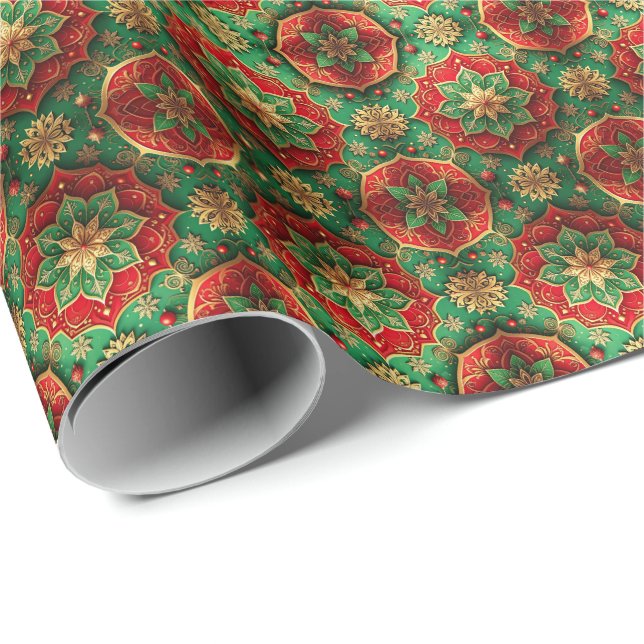 Papier Cadeau Red Green Decorative Holiday Wrapping Paper (Coin rond)