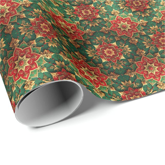 Papier Cadeau Red Green Decorative Holiday Wrapping Paper (Coin rond)
