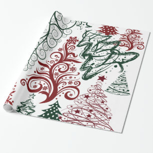 Papier Cadeau Red Green Holiday Christmas Tree Motif