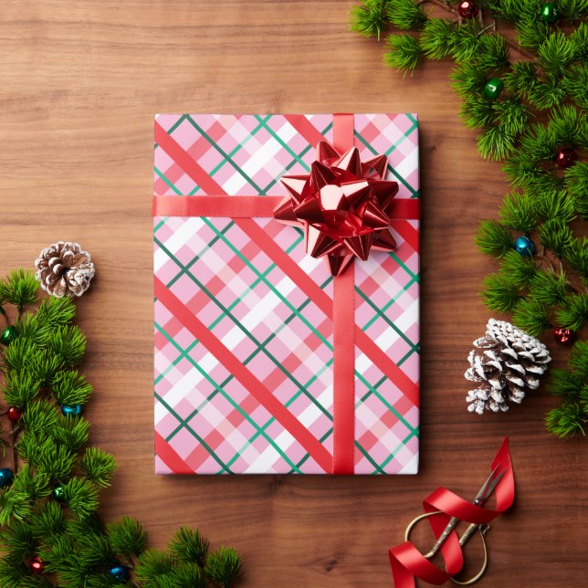 Papier Cadeau Red Green Pink Christmas Plaid Wrapping Paper (Cadeau de vacances)
