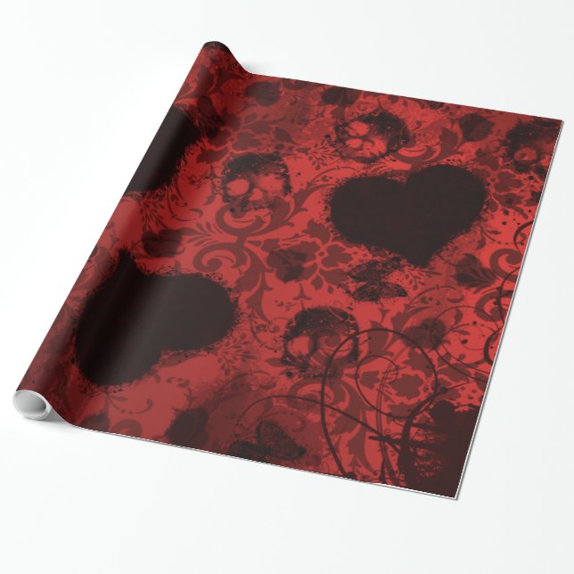 Papier Cadeau Red Grunge Damask Valentine (Déroulé)