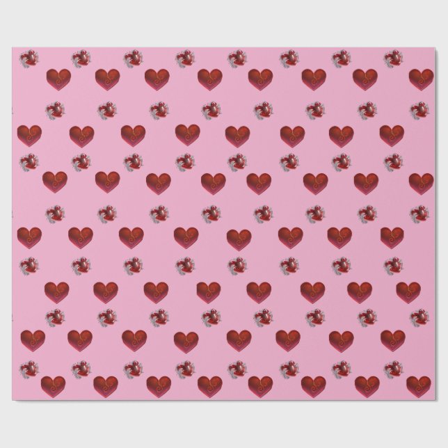 Papier Cadeau Red heart on pink background Wrapping Paper love (Plat)