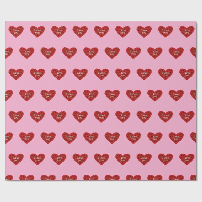 Papier Cadeau Red heart on pink background Wrapping Paper love (Plat)