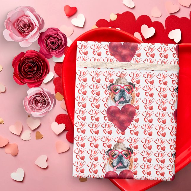 Papier Cadeau Red Hearts Anglais Bulldog Amoureux des chiens Val (Créateur téléchargé)