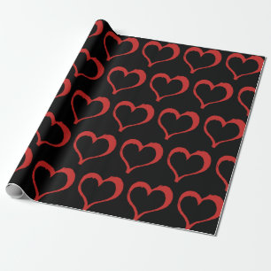 Papier Cadeau Red Hearts sur Black Love Motif