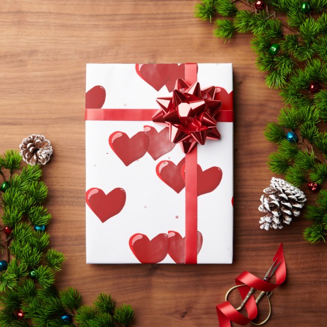 Papier Cadeau Red Hearts Wrapping Paper (Cadeau de vacances)