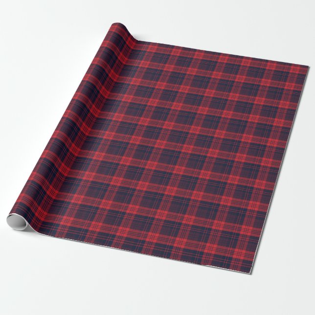 Papier Cadeau Red & Navy Blue Lumberjack Plaid Christmas Motif (Déroulé)