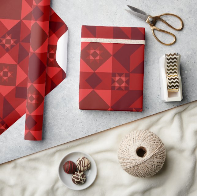 Papier Cadeau Red Nordic Star Noël brillant (Artisanat)